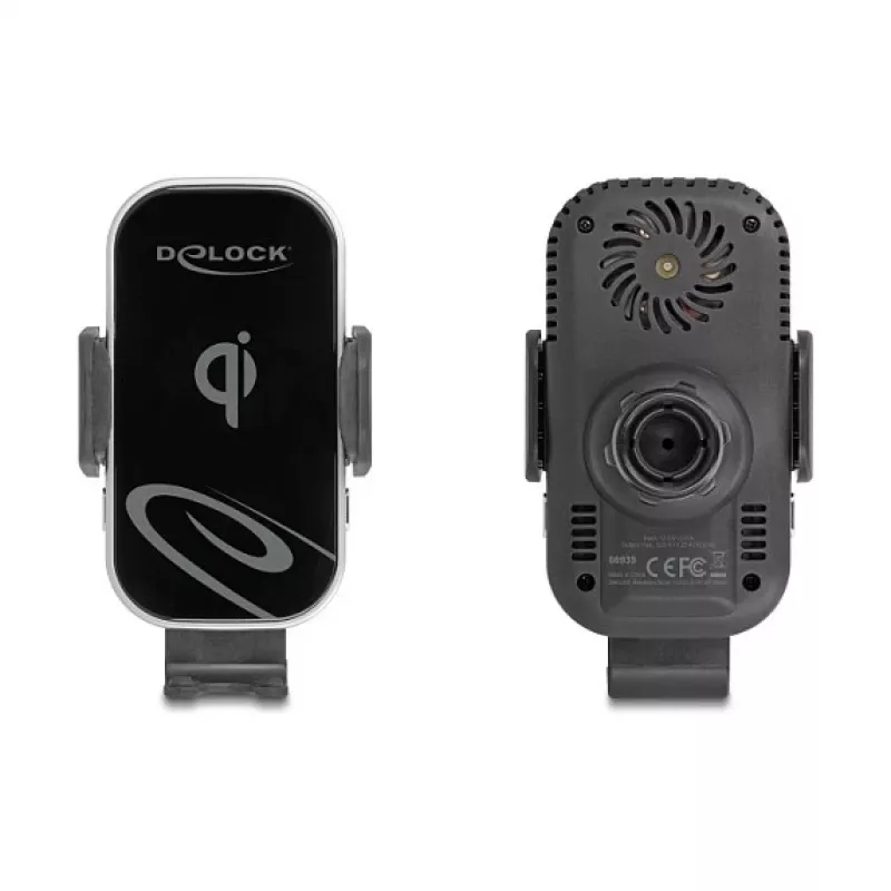 Suporte ativo para automóvel DELOCK 66939 para telemóveis — suporte com ventosa, preto/cinzento, compatível com carregamento sem fios