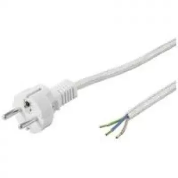 Cabo de alimentação com terra Wentronic Goobay resistente ao calor para montagem própria, 3 m, branco, prateado, branco-prateado - Type-F (Type-F, CEE 7/7) > extremidades de cabo soltas (50504)