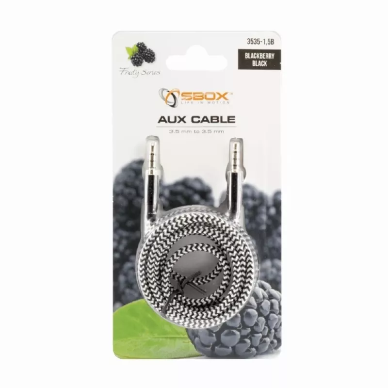 Cabo AUX Sbox 3,5mm para 3,5mm Blackberry preto 3535-1.5B