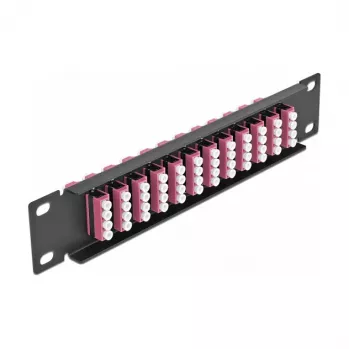 Patch panel de fibra ótica DeLOCK 10 polegadas 12 portas LC quad violeta 1U preto