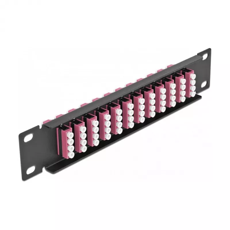 Patch panel de fibra ótica DeLOCK 10 polegadas 12 portas LC quad violeta 1U preto