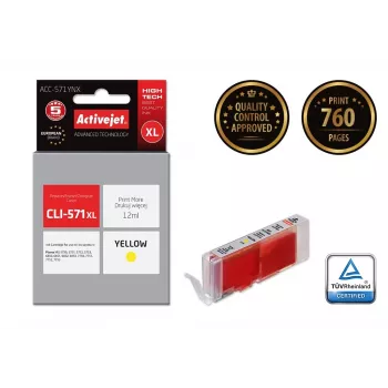 Tinteiro Activejet ACC-571YNX (substituto para Canon CLI-571XLY; Supreme; 12 ml; amarelo)