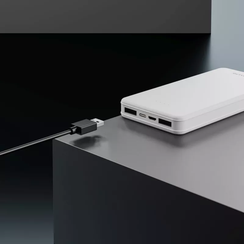 Powerbank Extralink EPB-078W 10000 mAh branco, USB-C, saída 10 W, carrega até 2 dispositivos
