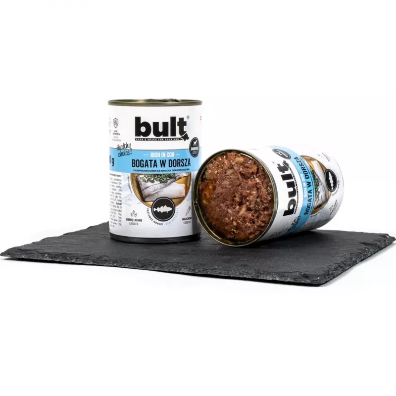 Comida húmida para cães BULT rica em bacalhau 800 g saco — comida húmida completa para cães adultos, 800 g