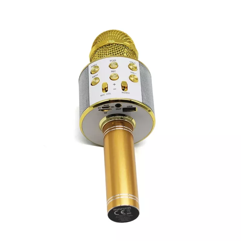 Microfone MANTA MIC10-G dourado cardioide portátil — condensador cardioide, design de mão