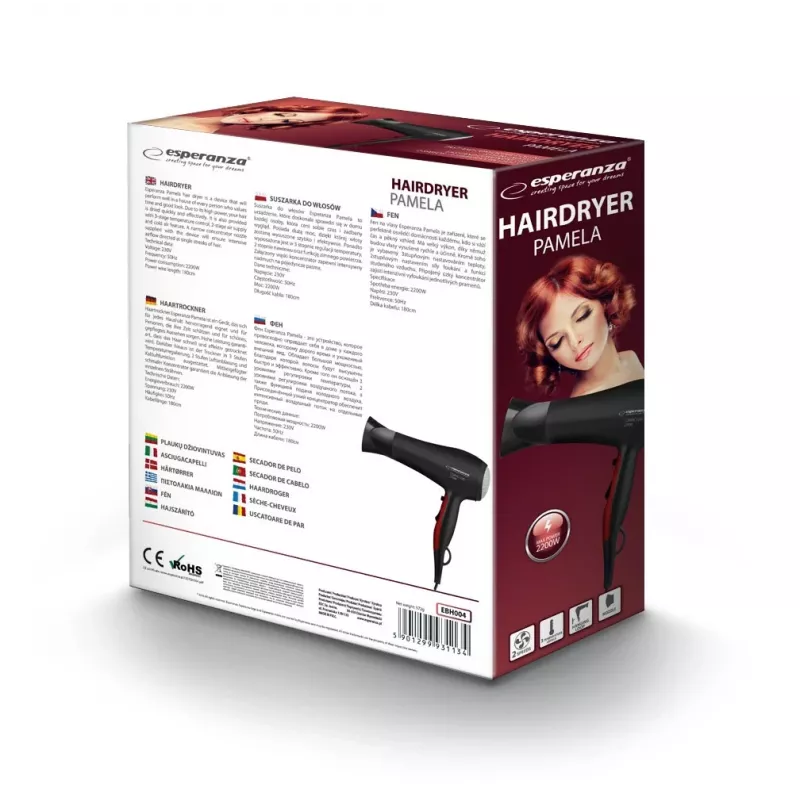 Esperanza Pamela EBH004K secador de cabelo, 2200 W, preto