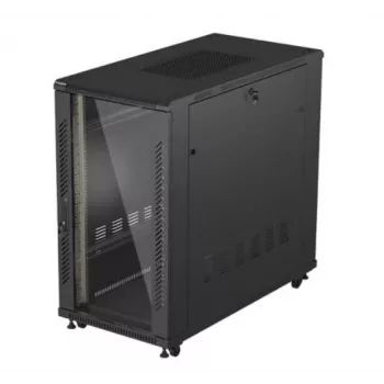 Armário rack LANBERG FF01-6222-12B 22U 600x1200 mm preto com portas frontal e traseira de vidro