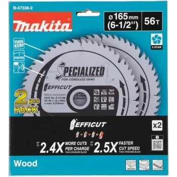 Makita Efficut B-57336-2 lâmina de serra circular, 165 x 20 mm, 56 dentes, 2 un.
