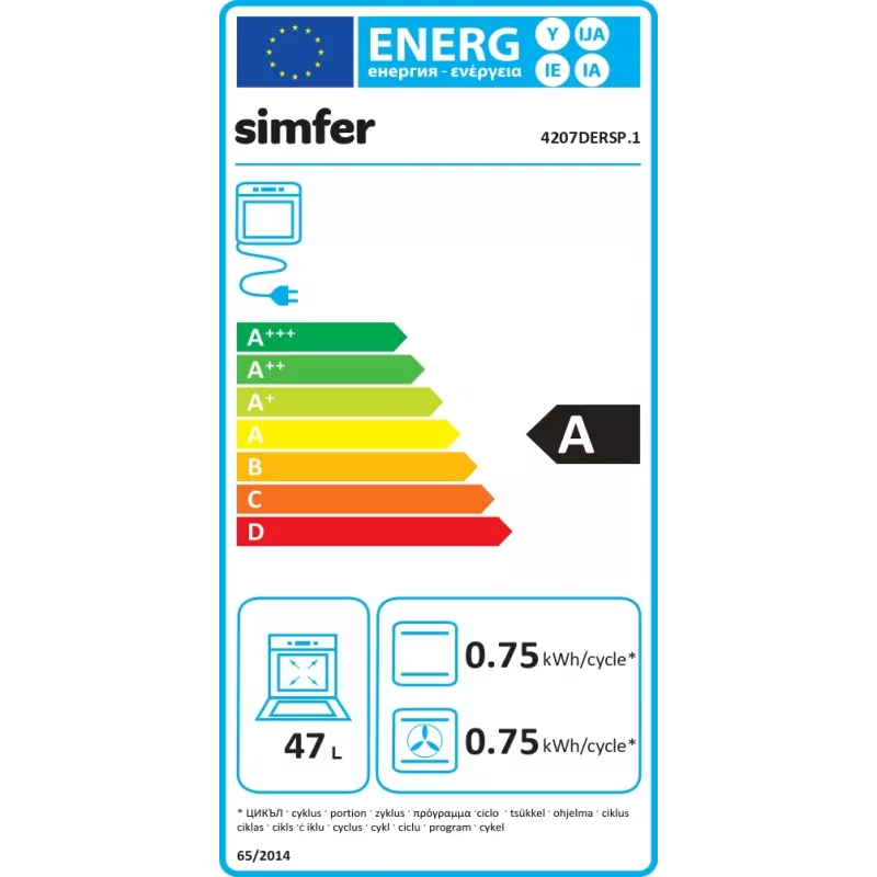 Forno de encastrar SIMFER 4207DERSP.1 — 47 L, multifunções, botões manuais pop-up, preto, 59,5×45 cm