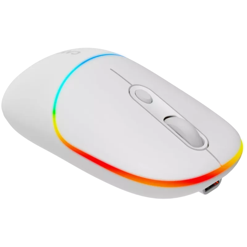 Rato Canyon MW-22 CNS-CMSW22SW – 2 em 1 Bluetooth/2,4 GHz – ótico – 800/1200/1600 DPI – 4 botões – iluminação RGB – recarregável – branco neve