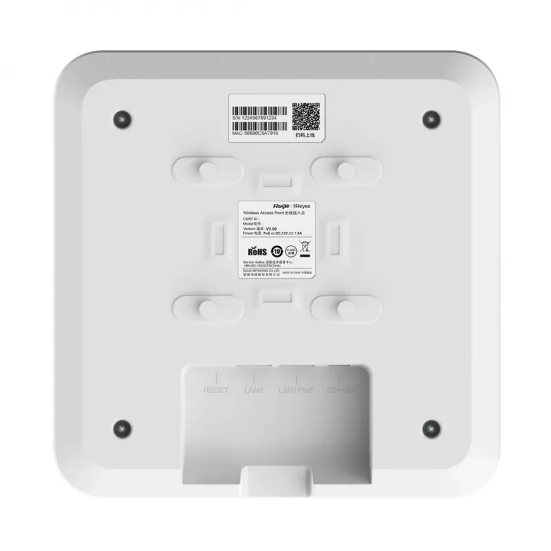Ruijie Reyee RG-RAP2200(E) ponto de acesso sem fios, WiFi 5 AC1276, banda dupla 2,4/5 GHz, 2x GbE, entrada PoE, montagem no teto para interior, Mesh