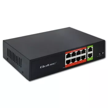 Switch de rede QOLTEC Fast Ethernet PoE 8xRJ45 com 2xRJ45 uplink