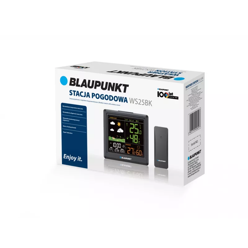 Estação meteorológica BLAUPUNKT WS25BK — Monitor de temperatura e humidade interior/exterior, preto, 1 sensor, ecrã LCD