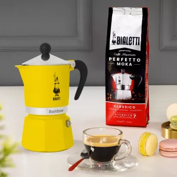 Cafeteira Moka Bialetti Rainbow preto amarelo