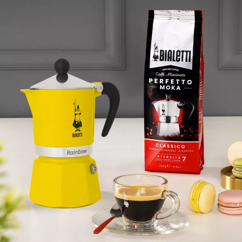 Cafeteira Moka Bialetti Rainbow preto amarelo