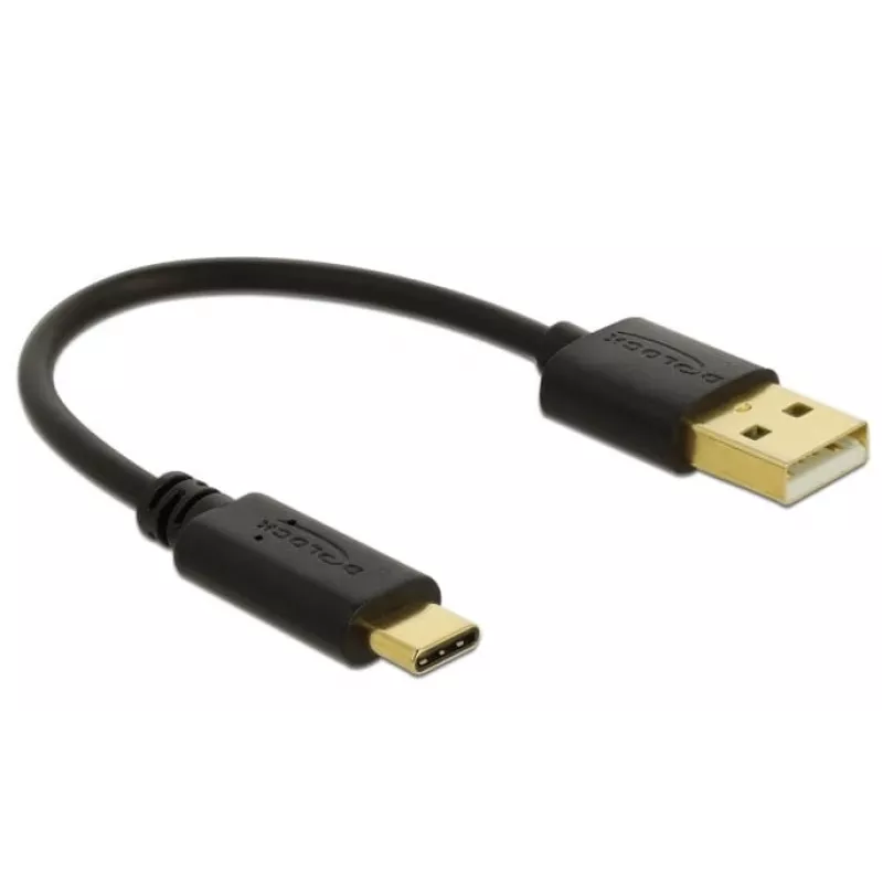 Cabo de carregamento USB DeLOCK Type-A para USB Type-C 15 cm preto