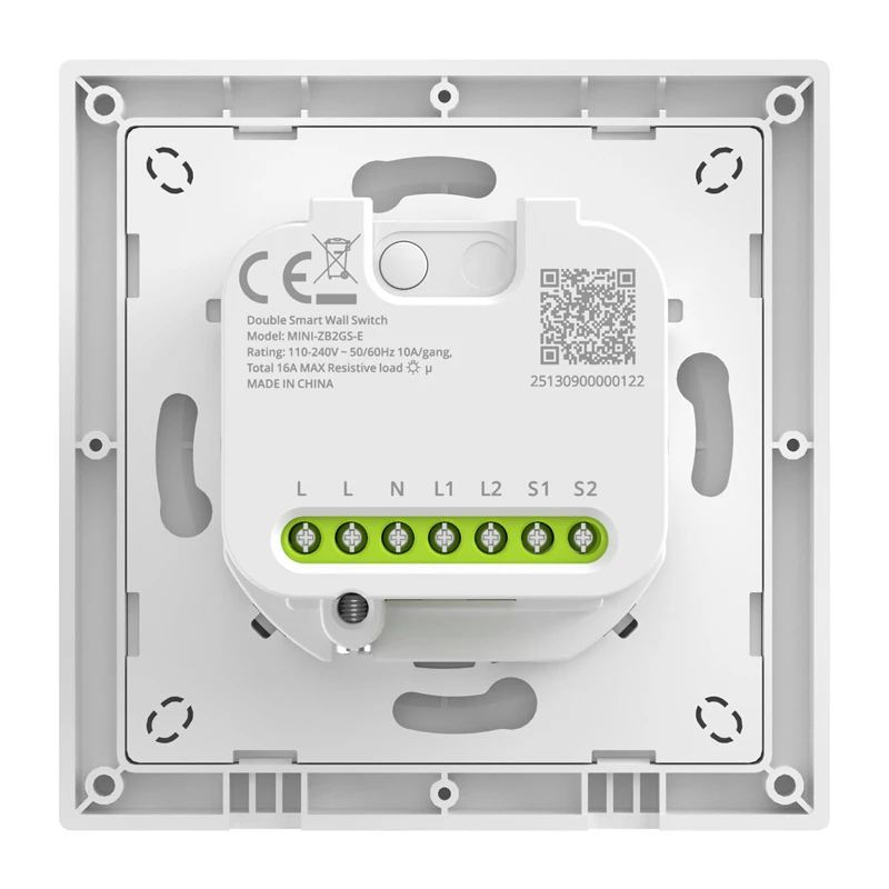 Interruptor inteligente ZigBee de dois canais para parede Sonoff MINI-ZB2GS-E para dois circuitos, compatível com montagem embutida/calha DIN