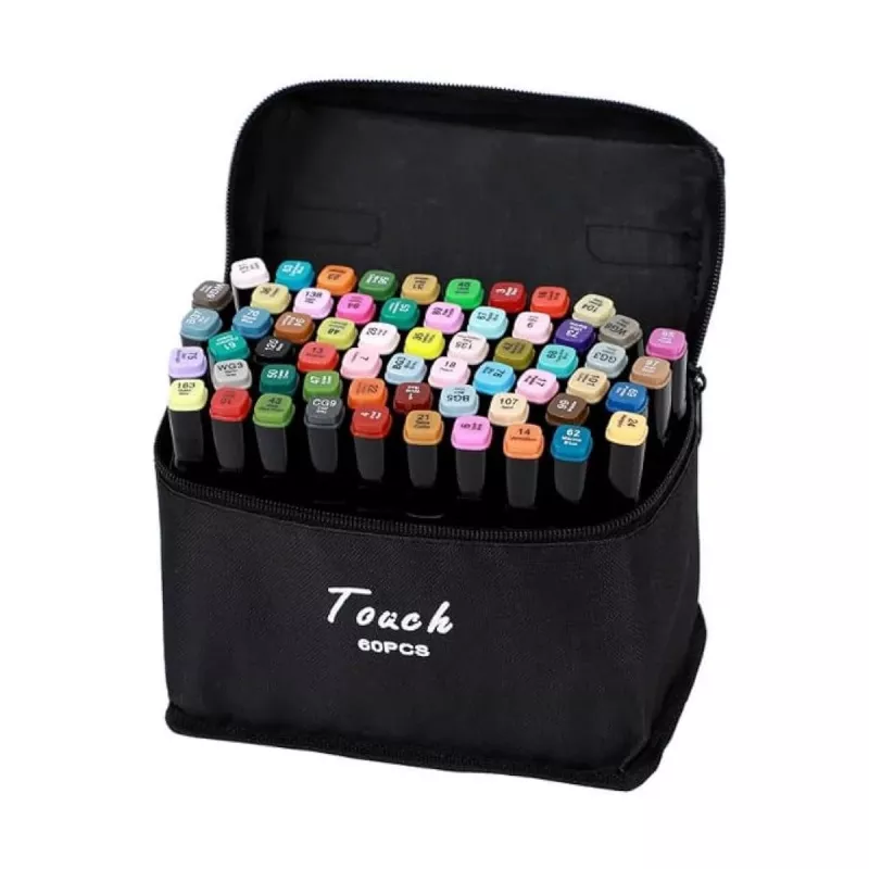 Conjunto de marcadores Extralink MARKERY 60SZT — 60 unidades, pontas de pincel e redondas, cores preto/coral/mint/moka/sky