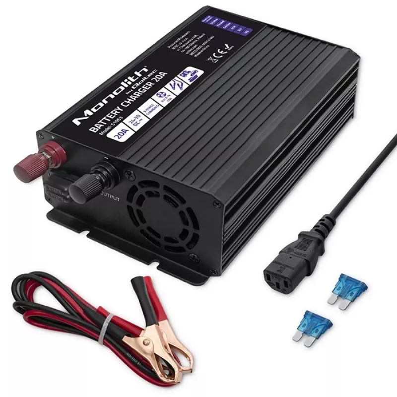 Carregador de baterias inteligente Qoltec Smart Monolith para baterias LiFePO4 AGM GEL SLA | 20A | 24V