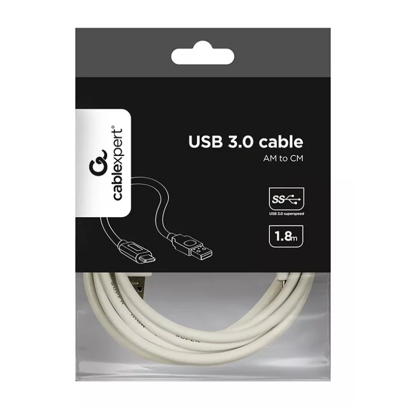 Gembird CCP-USB3-AMCM-6-W cabo USB 3.0, de USB-A para USB-C, 1,8 m, branco