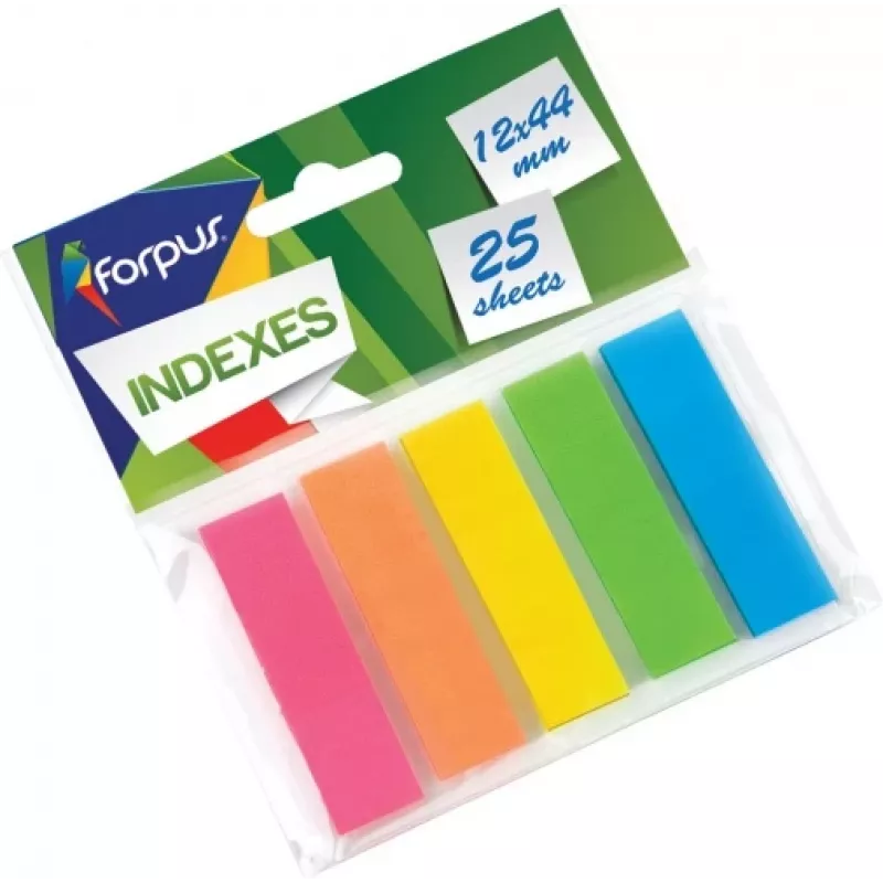 Índice de papel Forpus, 12x44mm, sortido, plástico (5x25)