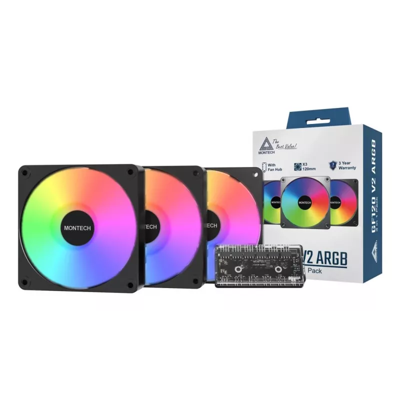 Módulo de ventoinha para caixa de computador Montech GF120 V2 ARGB 12 cm preto 3 unid.