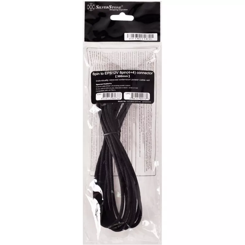 SilverStone SST-PP07-EPS8B cabo de extensão de EPS de 8 pinos para ATX/EPS de 4+4 pinos, 0,3 m, preto