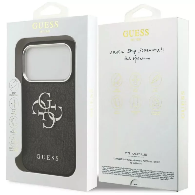 GUESS | Hardcase 4G | capa traseira | iPhone 17 Pro Max | Apple | pele ecológica/PC/plástico/TPU | preto