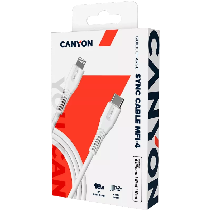 Cabo CANYON MFI-4 Type-C para Lightning 1,2m branco