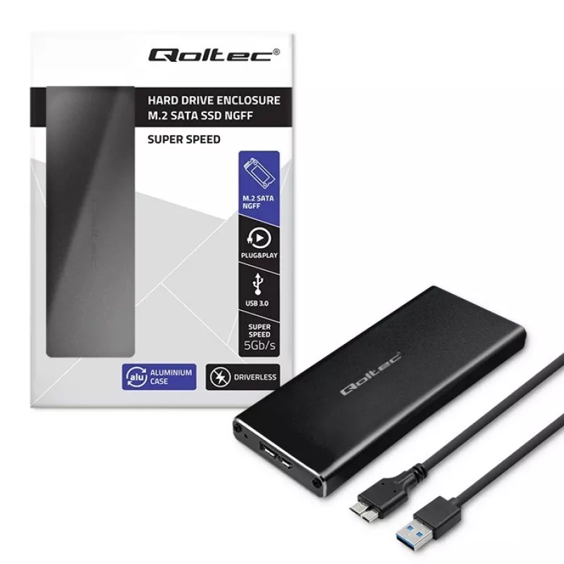 Caixa para SSD M.2 SATA QOLTEC 51854 USB 3.0 sem ferramentas