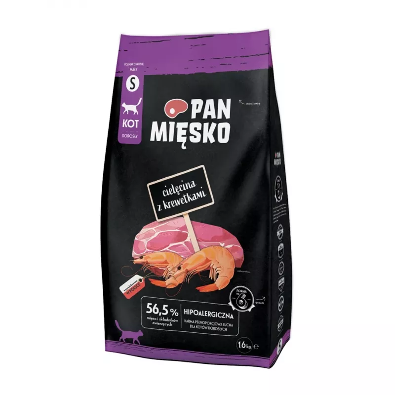 Ração seca para gatos Pan Mięsko Vitela com Camarão S 1,6 kg