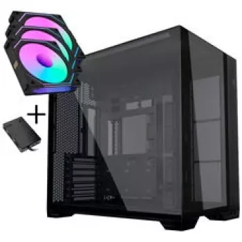 Bundle de caixa de PC Lian Li O11 Vision Compact + 3x ventoinhas UNI FAN SL-INF 120 Reverse Blade - preto