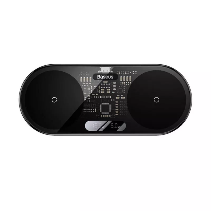 Baseus 2 em 1 20W com visor LED digital auscultadores pretos carregamento sem fios