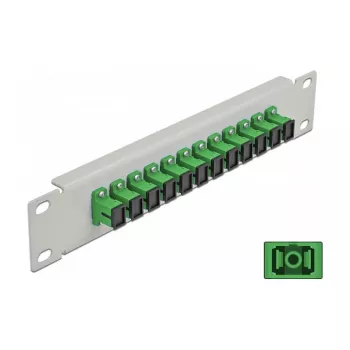 Patch panel de fibra ótica DeLOCK 10 polegadas 12 portas SC Simplex verde 1HE cinzento