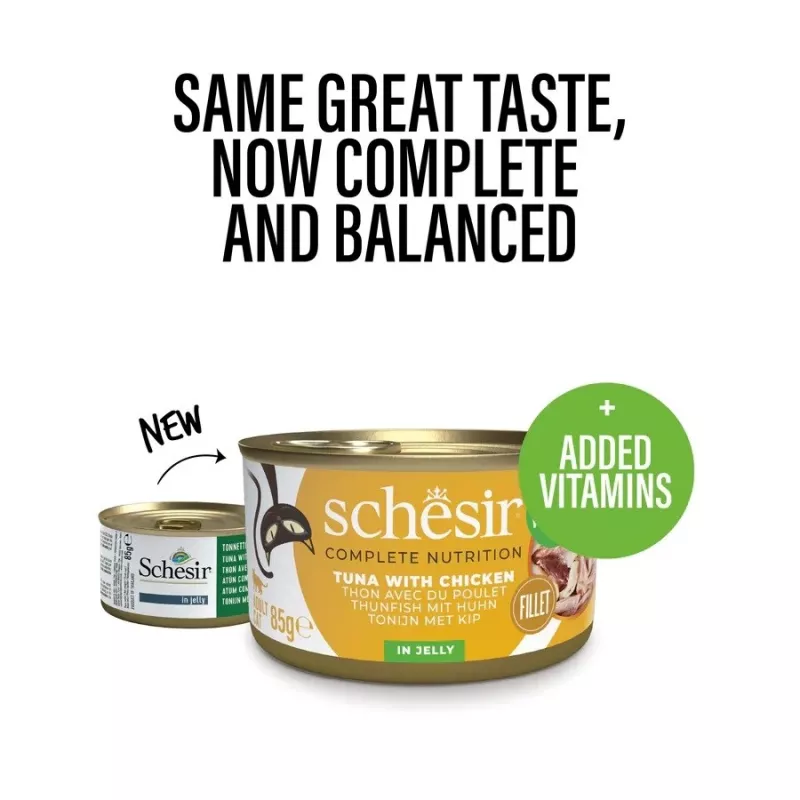 SCHESIR Atum com Frango em Gelatina - Alimento húmido para gatos - 85 g