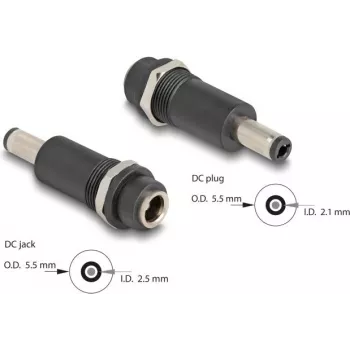 Adaptador DELOCK DC 5,5x2,5 mm (fêmea) para DC 5,5x2,1 mm (macho), preto