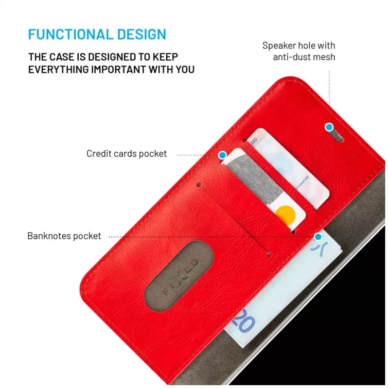 Capa de livro em pele FIXED para Samsung Galaxy A36 5G – vermelha, proteção frontal e traseira, recortes precisos
