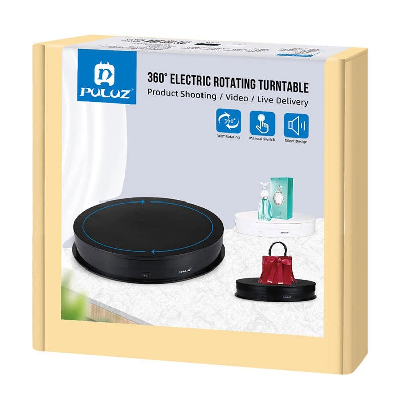 Prato giratório elétrico Puluz PU3049B 30 cm USB preto – prato de apresentação motorizado