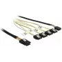 Cabo interno Mini-SAS para 4×SATA DELOCK 1 m — Mini-SAS SFF-8087 para 4×SATA 7-Pin, Preto/Prateado/Amarelo
