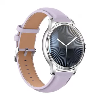 Smartwatch Colmi L28 prateada-roxa com bracelete de couro roxa