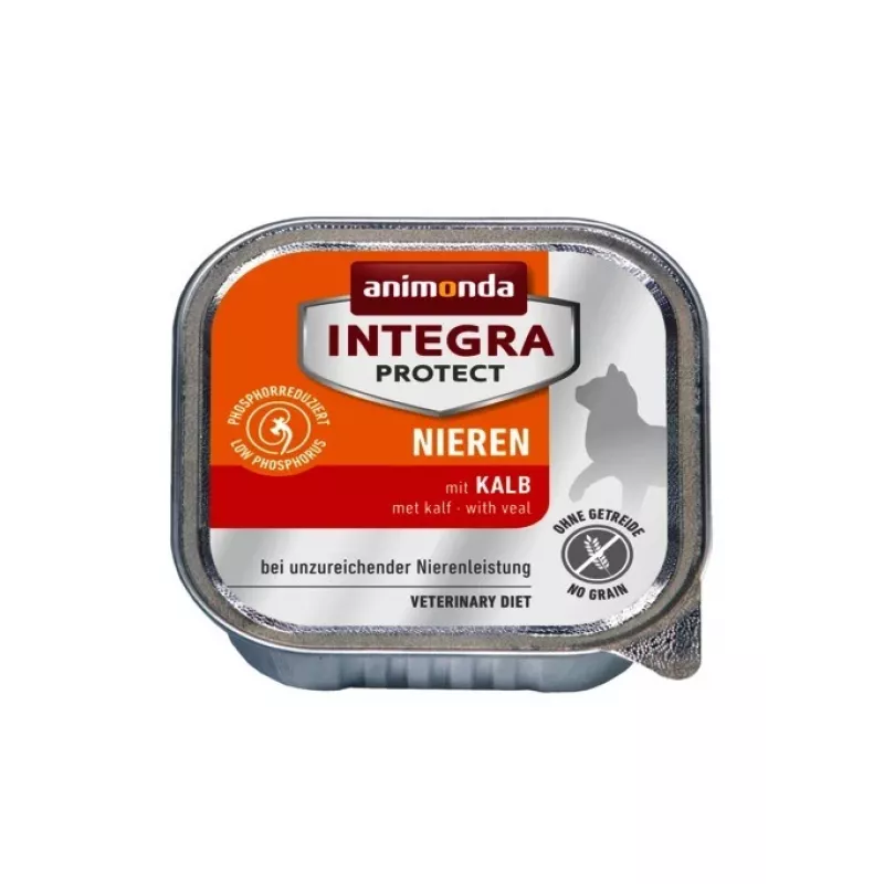 Comida húmida para gatos animonda Integra Protect vitela 100 g — para gatos adultos, sem cereais e sem soja, em caso de alergias alimentares