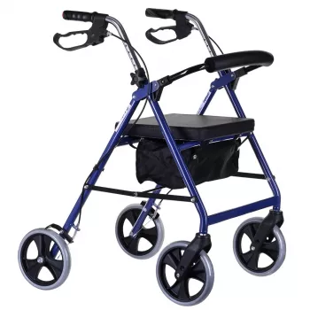 Andarilho com quatro rodas e assento, azul/preto
