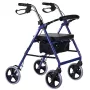 Andarilho com quatro rodas e assento, azul/preto