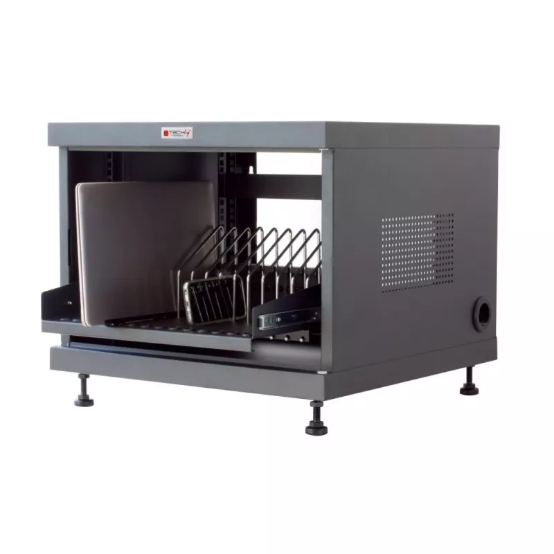 Prateleira de rack TECHLY 367652 organizador de cabos com fixação adesiva 3M, aço, 550×550×410 mm, preto