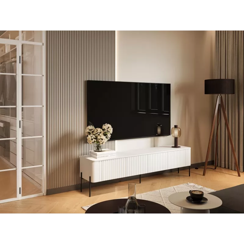 Móvel TV Cama Meble VERA 190x40x50 cm, branco mate, tampo de aglomerado