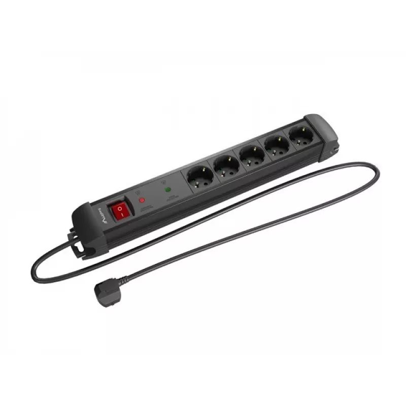 Cabo de extensão Lanberg SP1-05F-0500-BK 5m 5 tomadas com proteção interior preto
