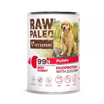 Comida húmida para cães VETEXPERT RAW PALEO Duoprotein vaca e coelho cachorro 400 g, júnior, sem cereais, sem glúten