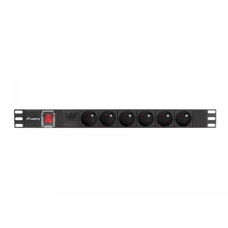 Unidade de distribuição de energia LANBERG PDU-06E-0200-BK — 6 saídas Type-E, 16 A, cabo de 2 m, rack 1HE, 220–250 V