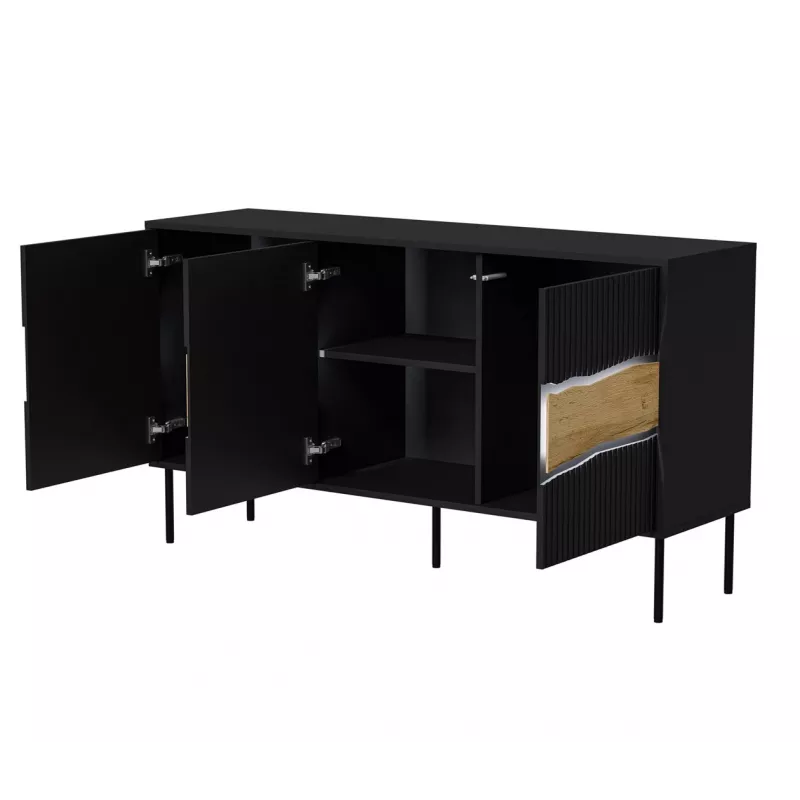 Cama Meble INSERTO 3D cómoda, 143,5x40x80 cm, preta, com LED