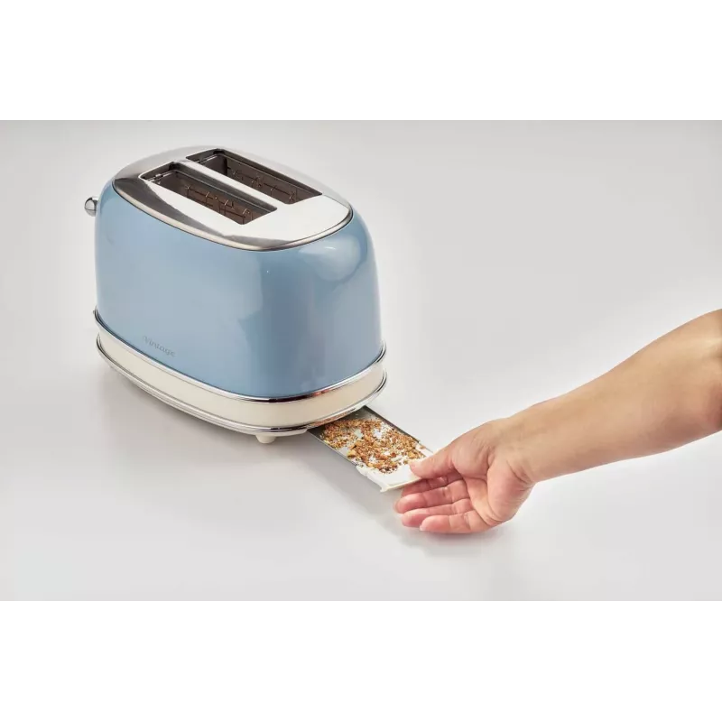 Torradeira Ariete 155 Design 2 fatias com cestos para sanduíches, 6 níveis de tostagem, 810 W, caixa em aço inoxidável, gaveta de migalhas removível, azul pastel